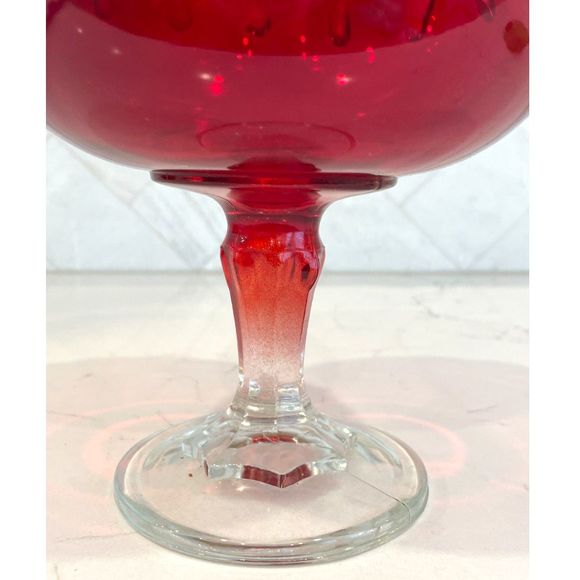 Vintage Indiana Glass Ruby Red Tear Drop Scalloped Pedestal Compote Bowl 7.5" - Picture 4 of 8
